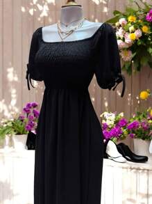 VESTIDO LARGO TIPO CAMPESINO CON MANGA MOD. ALY - Negro - Ver 8