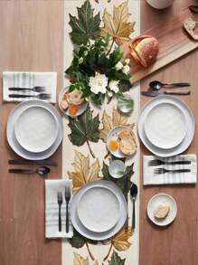 1pc Modern Leaf Pattern Linen Table Runner For Seasonal Holidays Like Halloween And Day Of The Dead. Suitable For Dressing Table Scarves, Table Protection, Family Gathering, Holiday Decoration, Home Decor, Gifts, Party Decor