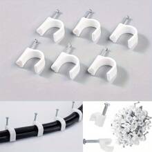100 piezas Clips de cable de plástico blanco en forma de U con clavos, Clips de cable circulares con clavo de acero, Clips de cable con clavo, Gestión de cables (6mm, 100 piezas) - Blanco - Ver 4