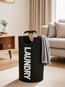 1pc 90L Black/Beige Large Laundry Basket, Collapsible Dirty Clothes Basket, Freestanding Tall Clothes Hamper, Foldable Washing Bin, Suitable For Bathrooms, Laundry Rooms, Balconies, And Dormitories