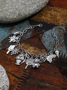 1 chiếc vòng tay hình con bướm, trái tim, chữ cái, gấu theo phong cách Gothic, phụ kiện thời trang Hip Hop dành cho phụ nữ - Màu Bạc Cổ - Xem 5