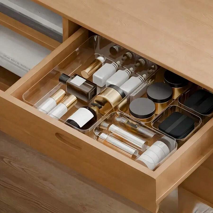 3/4/6PCS Combination Clear Plastic Drawer Organizer Set,Drawer Desktop Cosmetics Storage Box, Transparent Dresser Storage Box, Exquisite Storage Box,Desk Drawer Divider Organizers And Storage Bins For Makeup, Jewelry, Gadgets For Kitchen, Bedroom, Bathroom,Bedroom Room Decor,Back To School - Clear - View 1