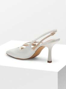 Women's Kitten Heel Slingback Pumps - Pointed Toe Buckle Strap Elegant Heels For Wedding, Party & Dress Occasions - trắng - Xem 4