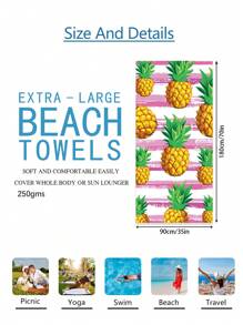 1pc Colorful Pineapple Pattern Oversized Beach Towel, Super Absorbent Microfiber Beach Blanket, Suitable For Travel,Pool,Diving,Surfing,Yoga,Camping, Available In Adult & Sizes, Beach Accessories Summer Travel, Vacation Holiday Bathroom Decor Beach Essentials - Multicolor - View 9