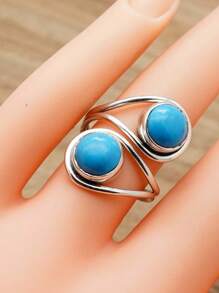 Sleeping Turquoise 925 Sterling Silver Gemstone Adjustable Ring - Sleeping Turquoise - View 3