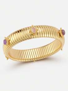 Gold Plated Ribbed Bold Bangle Bracelet For Women And Girls