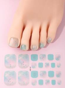 22 件脚趾全包裹指甲贴纸，春夏 3D 闪亮古铜色花朵自粘指甲油条，女士 DIY 指甲贴纸美甲用品