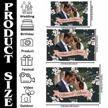 1 st. Aanpasbare Polyester Bloemen Verlovingsfeest Fotografie Achtergrond Banner Met Naam, Portret, Datum, Geschikt Voor Taarttafel, Huis, Muur, Buiten, Bewegwijzering, Decoratie