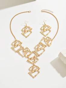 2pcs/Set Geometric Asymmetrical Triangle, Rectangle, Trapezoid Pendant Necklace And Earrings Set, Holiday Gift And Daily Wear