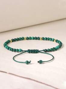 YAUKIA Delicada pulsera minimalista de malaquita y obsidiana negra - Pulsera delicada de piedra natural de malaquita - Pulsera de capas de cristal de malaquita y obsidiana - Regalo de piedra de nacimiento para mamá, esposa, amigas