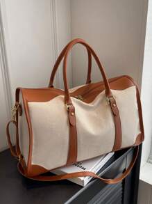 حقيبة سفر كبيرة السعة ذات لون مكتلب، مع إغلاق بسحاب، مناسبة للرحلات التجارية والسياحية وحقيبة المدرسة وملحقاتها