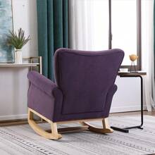 Baby Room High Back Rocking Chair Nursery Chair, Comfortable Rocker Fabric Padded Seat, Modern High Back Armchair - Purple - View 4