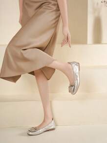 ACESC Bailarinas de piel con cierre de goma para mujer, suela cómoda y suave, estilo vintage de Mary Jane, para primavera y otoño, nueva colección 2025 - Champán - Ver 2