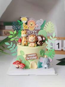 13 件/1 套 - 可爱的丛林野生动物蛋糕装饰、丛林主题派对生日派对丛林婴儿淋浴蛋糕装饰野生动物蛋糕装饰、狮子、长颈鹿、猴子、大象、蘑菇、树、立式标志和路标的野生装饰套装。