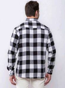 Men's Long Sleeve Plaid Flannel Shirt - 白色 - 查看 3