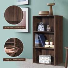 Homasis 3 Open Shelf Bookcase Modern Multi-Functional Storage Display Cabinet Walnut