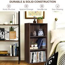 Homasis 3 Open Shelf Bookcase Modern Multi-Functional Storage Display Cabinet Walnut