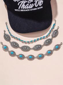 3/1 件西部乡村绿松石复古链条帽链帽檐装饰女士男士金属可拆卸链条散装卡车帽饰 DIY 网眼棒球帽（不含帽子）