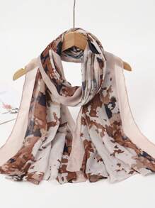 1 pieza Pañuelo bohemio de mujer con estampado de acuarela, pañuelo protector solar multicolor, chal elegante de múltiples usos para uso diario, cinta para la cabeza para abaya (Este pañuelo está hecho de material impreso de un solo lado, ligero y delgado, con una longitud de 80*180cm. El efecto de uso puede variar de persona a persona. Por favor, no aceptamos devoluciones basadas en el material o el tamaño.) - Marrón - Ver 4