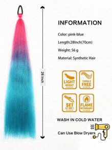 1PC/2PCS Synthetic 28" Straight Ponytail With Elastic Rubber Band Colorful Braids Ponytail Hair Extensions Suitable For KIDS Daily Wear - Two-Tone - View 4