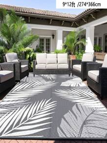 Tappeto in plastica da esterno 274 cm x 366 cm, tappeto da campeggio reversibile per patio, camper, tappeto per grandi aree di terrazzo, cortile, balcone, portico, spiaggia, colore grigio e bianco