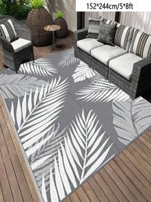 Tappeto in plastica da esterno 274 cm x 366 cm, tappeto da campeggio reversibile per patio, camper, tappeto per grandi aree di terrazzo, cortile, balcone, portico, spiaggia, colore grigio e bianco
