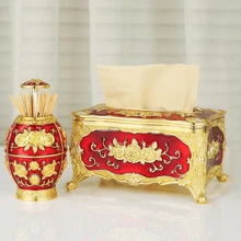1 st., Europese stijl creatieve papieren handdoekhouder en tandenstokerhouder, vintage papieren handdoek en tandenstoker decoratieve doos voor feest en dagelijks thuisgebruik, goud, zilver en rood 3 kleuren, benodigdheden voor thuis en feest