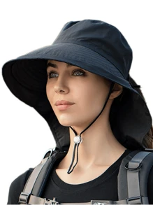 1pc Women's Lightweight Breathable Poncho Style Mesh Tail Design Outdoor Sun Protection Hat With Neck Cover, Suitable For Daily Sun Protection
