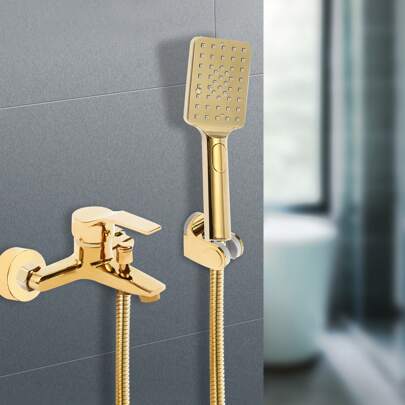 Rubinetto della vasca da bagno con doccetta - Rubinetto da bagno, incluso supporto per doccia e tubo flessibile della doccia, rubinetto della vasca da bagno dorato - Set doccia, miscelatore monocomando da bagno, decorazione bagno di casa in stile moderno estivo
