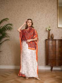 1pc Women Floral Printed Faux Silk Long Scarf With Hijab, Loose Plus Size Shawl For Homewear, Suitable For Summer & Autumn, Indoors And Air-Conditioned Rooms, Abaya Hijab, Modest Kaftan