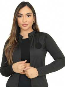 Women's UV Protection Thermal Jacket Lightweight Workout Gym Sports Second Skin Top Sun Protection 50+UV Windbreaker - 黑色 - 查看 3