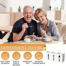 1 件亚克力餐具收纳盒，透明勺子和叉子架，精美 3 隔间餐具收纳盒，易清洁塑料餐具架，适合家庭使用的大型银器收纳盒 - 彩色 - 查看 5