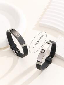 ATLVXJL 2pcs/Set Glow-In-The-Dark Minimalist Heart Decor Couple/Friendship Bracelet Set, Casual Accessory Suitable For Daily Wear, Valentine's Day And Halloween Gift