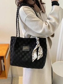 2025 Summer New Fashion Large Capacity Shoulder Handbag Women Commute Tote Bag With Free Scarf (Scarf Color Randomly Delivered)