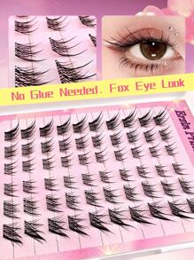 60片C型卷翘自粘蓬松假睫毛簇，长度8-16毫米混合，无需胶水，打造自然狐狸眼妆效，自粘单根假睫毛，DIY睫毛嫁接，预涂胶睫毛簇，自然纤长睫毛，猫眼睫毛簇，无需胶水，无需卸妆产品 - 黑色 - 查看 2