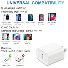 Bộ sạc điện thoại Sạc nhanh 2 bộ sạc tường Type C kèm 2 bộ cáp USB C sang Lightning dài 3,3FT tương thích với iPhone 14/13/12/12 Pro Max/11/Xs Max/XR/X thích hợp cho du lịch, văn phòng, ký túc xá và gia đình Bộ chuyển đổi Nan - Xem 5