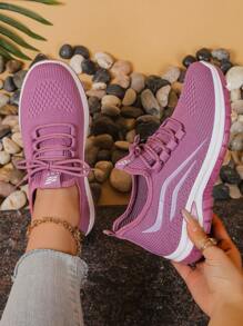 女士休闲运动鞋，大码百搭鞋，新款时尚鞋，网眼鞋，女士跑步鞋 - 紫色 - 查看 5