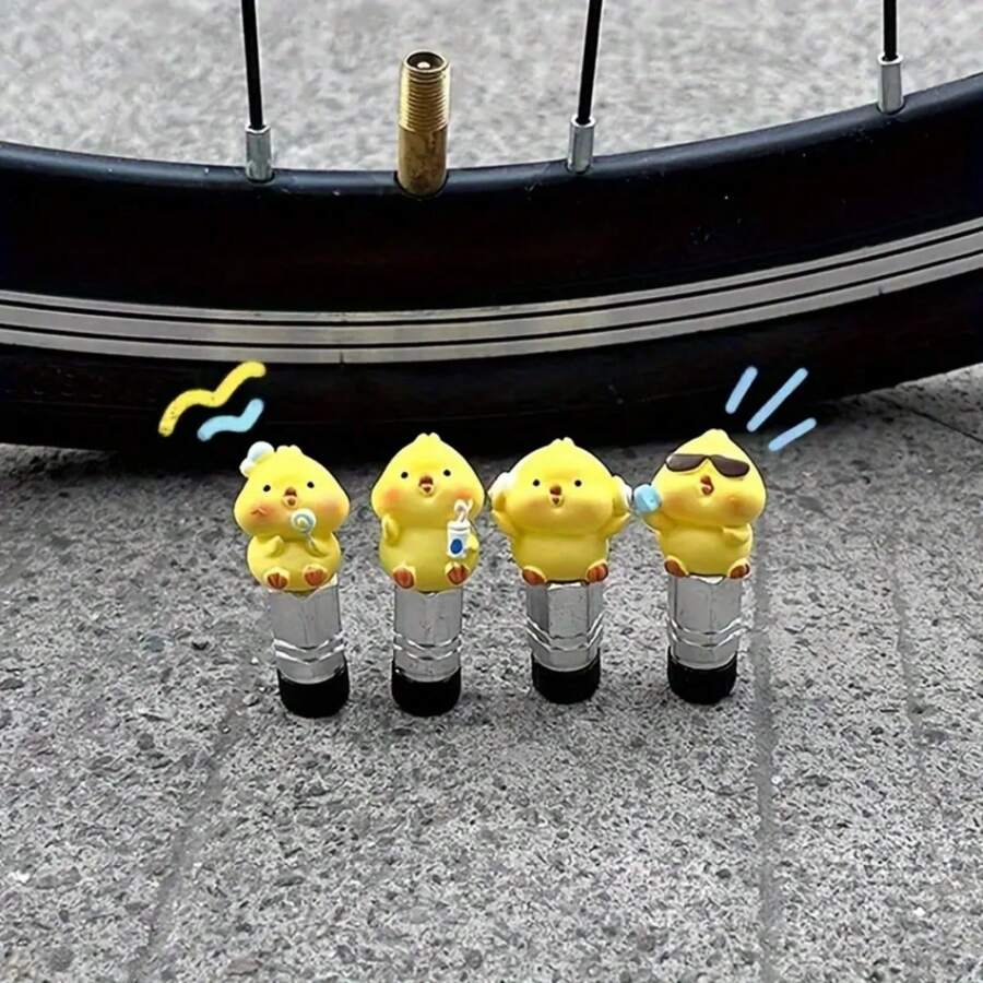 2pcs Cute Cartoon Chicken Tire Valve Cap, Resin Bicycle Tire Valve Stem Cover, Adorable Chicken Decor Accessories (Random Expression) - Multicolor - View 1