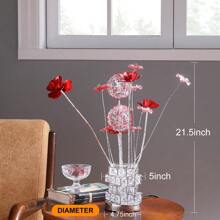 Aluminum 4 Red Roses 6 Petal Floral 2 Red/Silver Flower Bud On A 4 Squared Modern Hexagona Chrome - 黑色 - 查看 6
