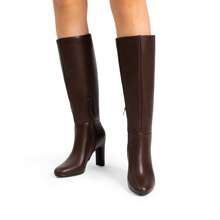 Women's Knee-High Boots, Comfortable Chunky Block Heel Pointed Toe Pull On Side Zipper Suede Slouch Riding Boots - Brown - View 8
