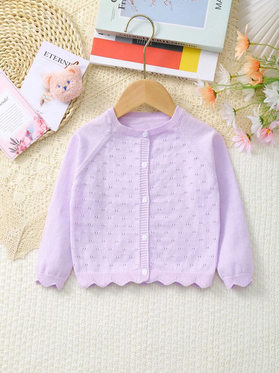 Baby Girl Lightweight Hollow Flower Knit Cardigan Sweater - Mauve Purple - View 1