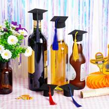 25 piezas Mini gorros de graduación con borlas, utilería para fotos de graduación, decoraciones de mini sombrero de graduación 2025, adecuado para decoración de fiesta de graduación, accesorios para ceremonia de grado, decoración de rollo y botella de vino para fiesta - Multicolor - Ver 6
