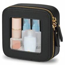 1 件迷你化妆包 - 女士小型化妆包，旅行防水盥洗包，透明中控台收纳包，带透明窗口和金色拉链，午餐包，女士旅行包，小化妆包/小化妆包，可放钱包 | 可爱皮革化妆包 | 钱包收纳包 | 汽车旅行钱包必备品 - 彩色 - 查看 4