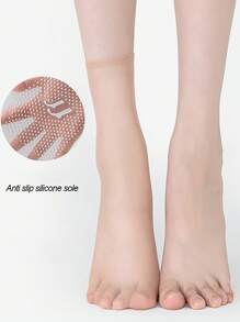 10双/包硅胶防滑薄款透明水晶短袜女袜（隐形防勾丝耐磨隐形5d钢丝防潮防滑水晶胶点）秋季 - 杏色 - 查看 3