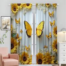 2pcs,Bright Sunflower Butterfly Pattern, 3D Digital Printing, Common In Living Room, Bedroom, Balcony And Study, Creating A Dynamic And Warm Atmosphere - Multicolor - View 10