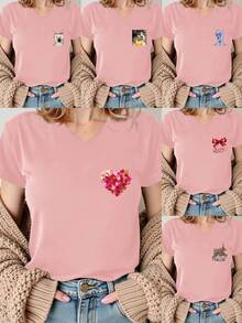 Customized Gift, Customized Women's T-Shirt - Add Your Own Text And Images (Family Photo/Selfie/Pet Photo/Friend Photo) To Design Your Own Personalized Printed T-Shirt - Dusty Pink - View 3