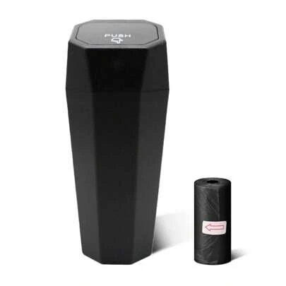 带盖汽车垃圾桶，带垃圾袋卷的汽车垃圾桶收纳架，便携式悬挂式迷你防漏汽车储物袋，适用于汽车、SUV、办公室