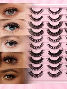 20 对俄罗斯假睫毛，自然外观纤细蓬松浓密猫眼睫毛，可重复使用，适合初学者 - 黑色 - 查看 4