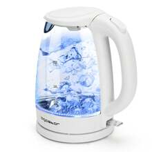 1pc 1.7L Electric Kettle, Glass Kettle, 2200W, LED Backlight, 360° Rotating Base, With Filter, Overheat Protection, Dry Boil Protection, White, Suitable For Home Or Office Daily Water Boiling - EU F Type Plug(220-240V) - View 1