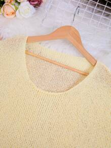 Plus Size Casual Loose Solid Color 3/4 Sleeve Sweater - Yellow - View 6